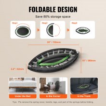 VEVOR Mini Trampolino Pieghevole Fitness Rimbalzo 1045 mm Trampolino da Allenamento Resiliente 150 kg Trampolino Sportivo da Rimbalzo, Maniglia Regolabile in Altezza a 4 Livelli 32 Molle, Nero e Verde