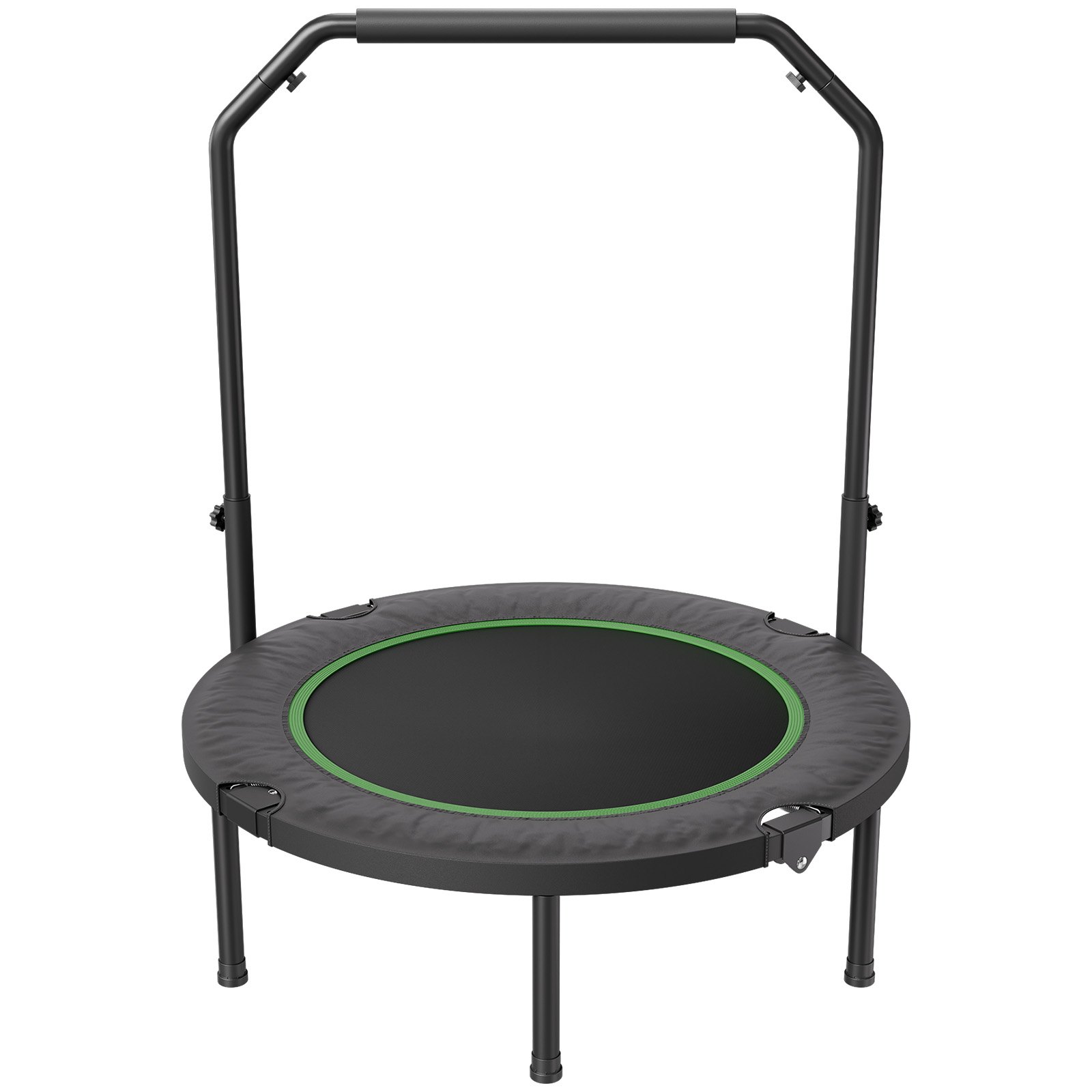 VEVOR Mini Trampolino Pieghevole Fitness Rimbalzo 1045 mm Trampolino da Allenamento Resiliente 150 kg Trampolino Sportivo da Rimbalzo, Maniglia Regolabile in Altezza a 4 Livelli 32 Molle, Nero e Verde