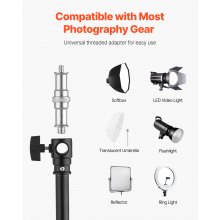 VEVOR Supporto per Luce in Alluminio con Cuscino d'Aria, Altezza Massima 390 cm Supporto Fotografico Regolabile con Braccio a Braccio, Carico Massimo 5 kg Vite da 6,35 mm per Flash da Studio, Softbox
