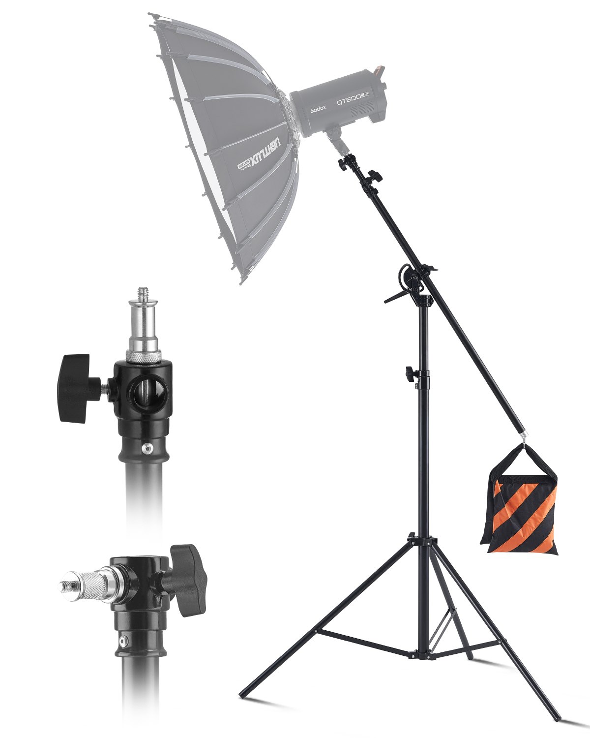 VEVOR Air-Cushioned Aluminum Light Stand, max. height 3900 mm, adjustable photo tripod with boom arm, max. load capacity 5 kg, 6.35 mm screw for softbox, studio flash, umbrella, ring light