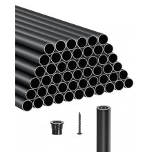 VEVOR Balaustre per Scale in Alluminio, Ringhiera in Metallo Tondo Impermeabile per Ponte Cavo con Tappi e Viti, per Scale, Portico, Patio, Recinzione, Nero Opaco da 19 x 813 mm, 51 Pezzi