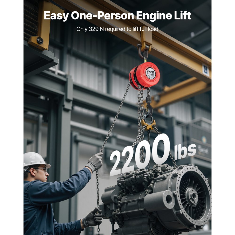 VEVOR Paranco a Catena Manuale, Capacità 1 T, con Catena Zincata G70 di Aggiornamento, Altezza di Sollevamento 2,44 m, Paranco a Puleggia per Macchinari Automobilistici da Magazzino, Rosso