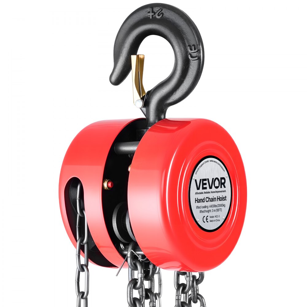 VEVOR Paranco a Catena Manuale, Capacità 2 T, con Catena Zincata G70 di Aggiornamento, Altezza di Sollevamento 3 m, Paranco a Puleggia per Macchinari Automobilistici da Magazzino, Rosso