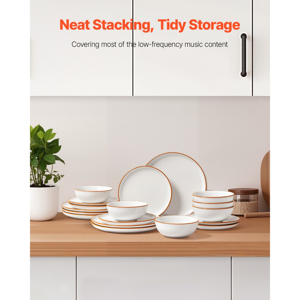 VEVOR Set di Stoviglie, 18 Pezzi Servizio per 6 Persone, Piatti Ciotole Rotondi, Stoviglie in Ceramica Antigraffio, Piatti per Lavastoviglie Microonde, per Insalata Zuppa Pasta, Bianco