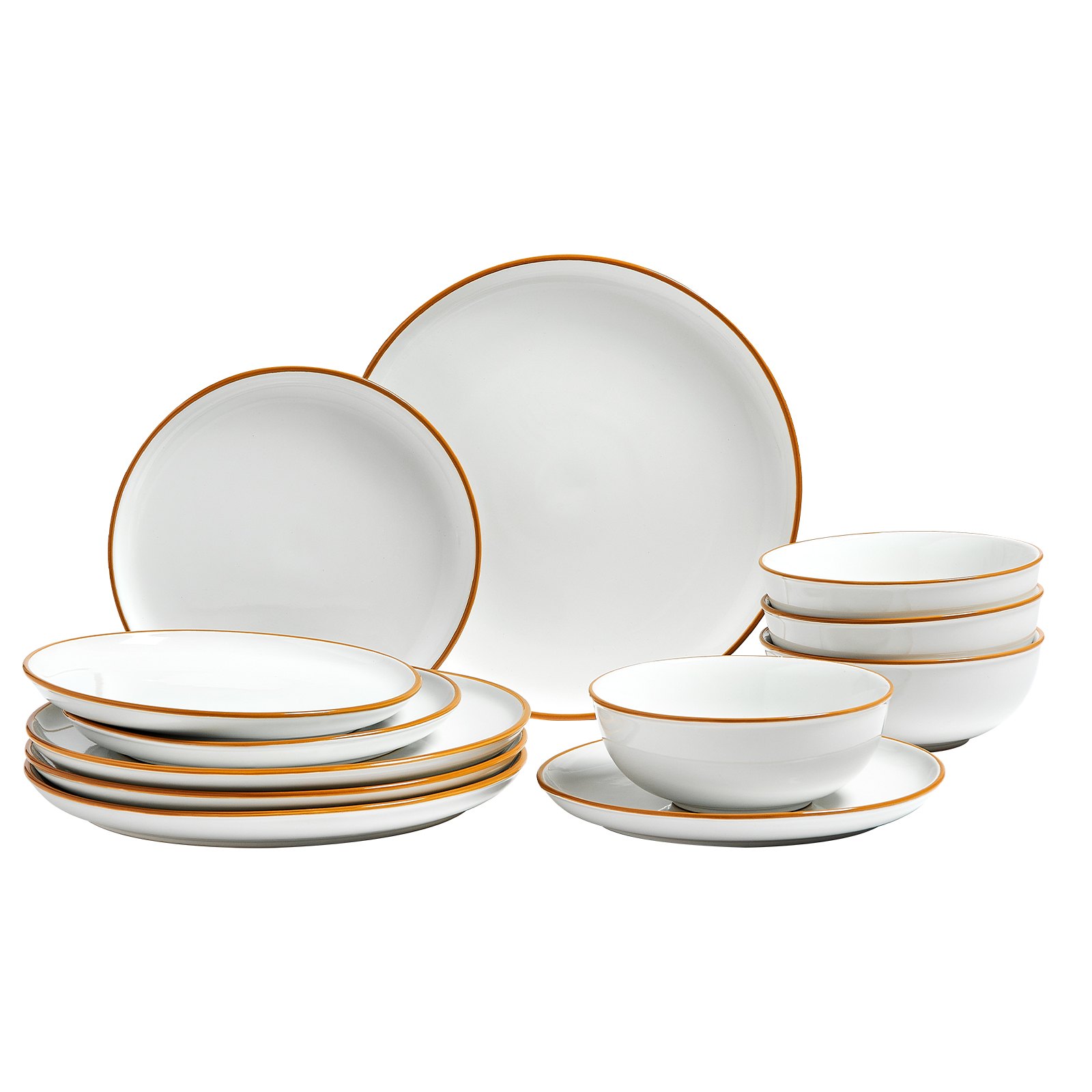 VEVOR Set di Stoviglie, 12 Pezzi Servizio per 4 Persone, Piatti Ciotole Rotondi, Stoviglie in Ceramica Antigraffio, Piatti per Lavastoviglie Microonde, per Insalata Zuppa Pasta, Bianco