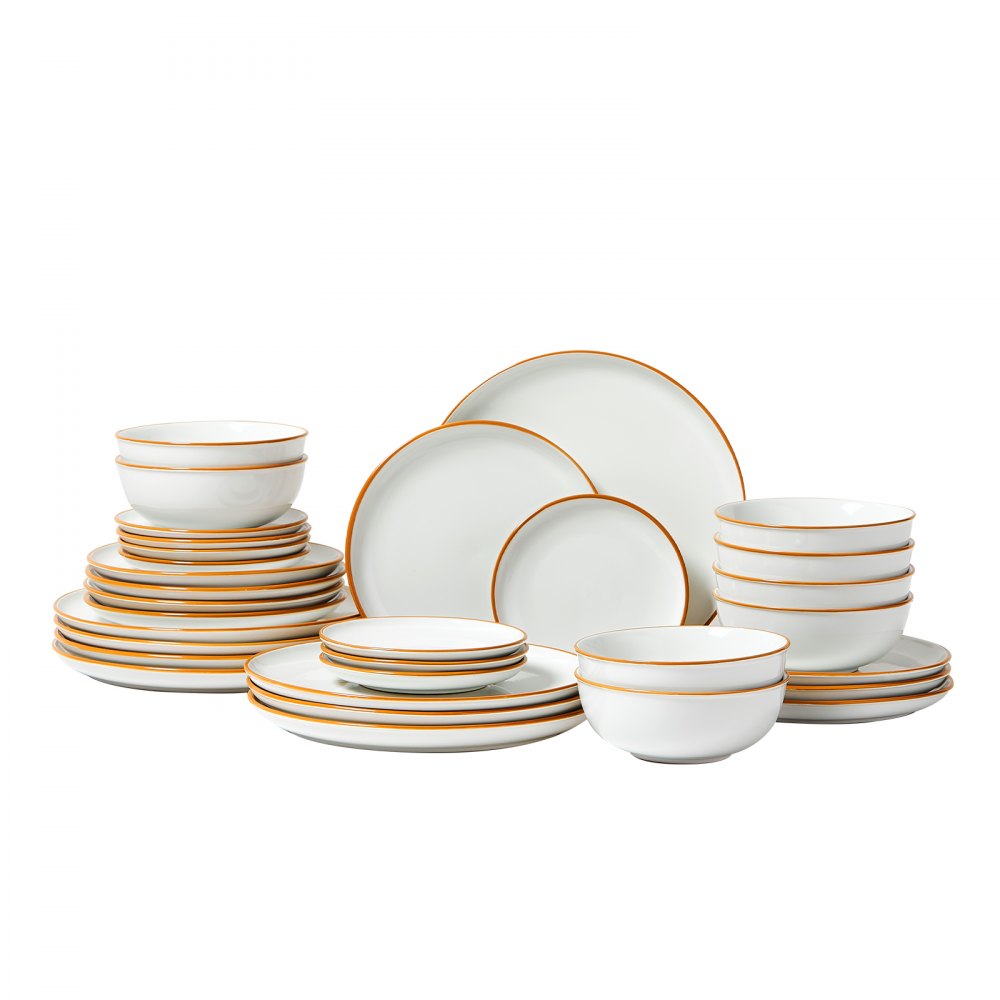 VEVOR Set di Stoviglie, 32 Pezzi Servizio per 8 Persone, Piatti Ciotole Rotondi, Stoviglie in Ceramica Antigraffio, Piatti per Lavastoviglie Microonde, per Insalata Zuppa Pasta, Bianco