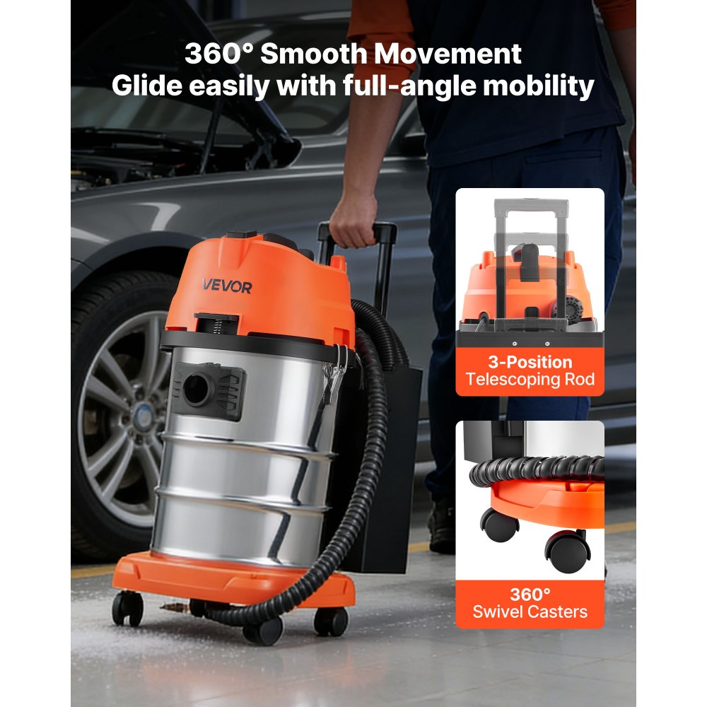 VEVOR Macchina per Pulizia della Sabbia di Noce da 30 Litri e 1600 W, Macchina per Sabbiatura Fisica su Carrello per la Pulizia del Collettore di Aspirazione, Sabbiatrici di Noce con 23 Adattatori