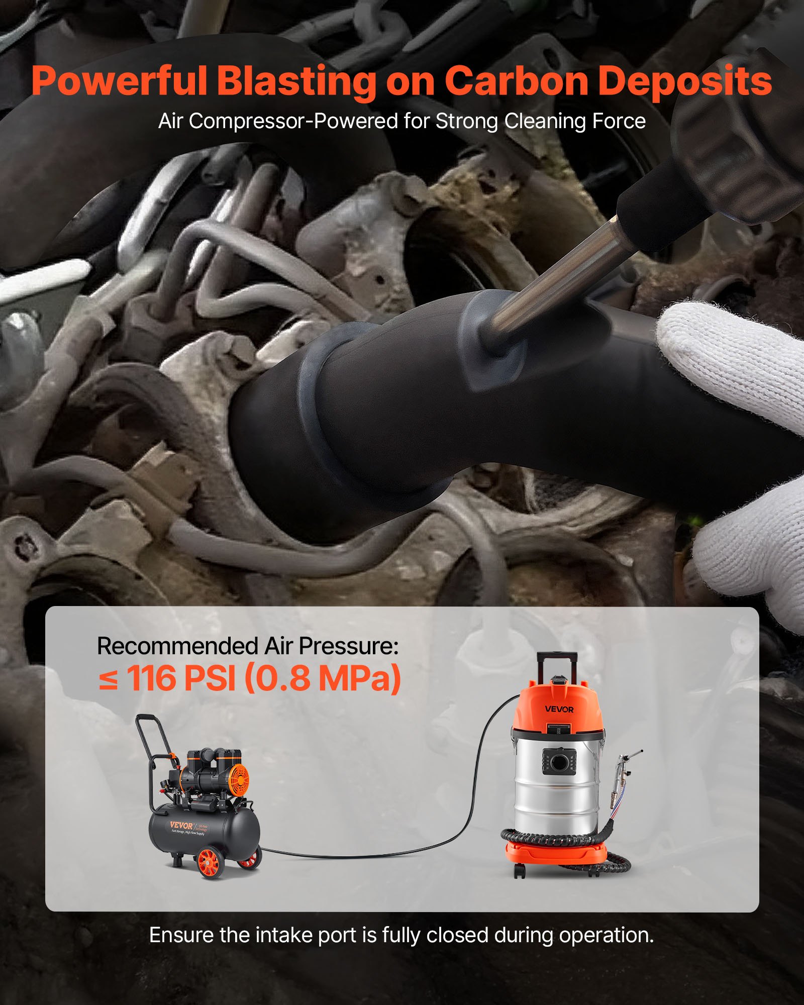 VEVOR Macchina per Pulizia della Sabbia di Noce da 30 Litri e 1600 W, Macchina per Sabbiatura Fisica su Carrello per la Pulizia del Collettore di Aspirazione, Sabbiatrici di Noce con 23 Adattatori