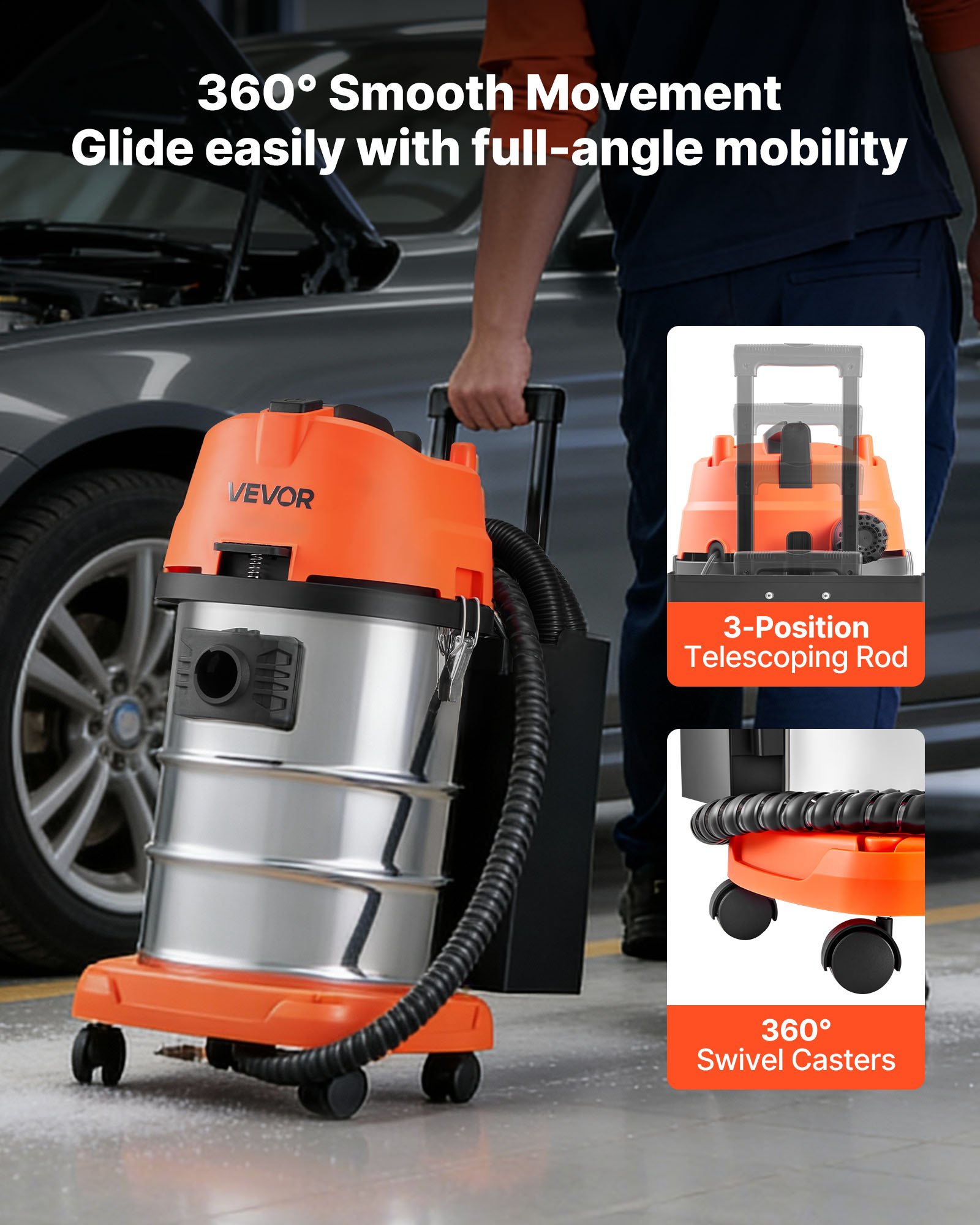 VEVOR Macchina per Pulizia della Sabbia di Noce da 30 Litri e 1600 W, Macchina per Sabbiatura Fisica su Carrello per la Pulizia del Collettore di Aspirazione, Sabbiatrici di Noce con 23 Adattatori