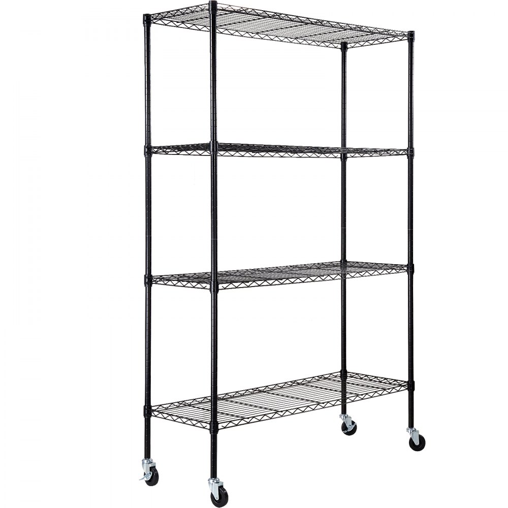 VEVOR Scaffale portaoggetti con Ruote, 4 Ripiani Regolabili, Capacità 700 Libbre, Scaffali da Garage per Carichi Pesanti Scaffale Metallico Organizzatore in Metallo, Nero, 47,2"x17,7"x74"