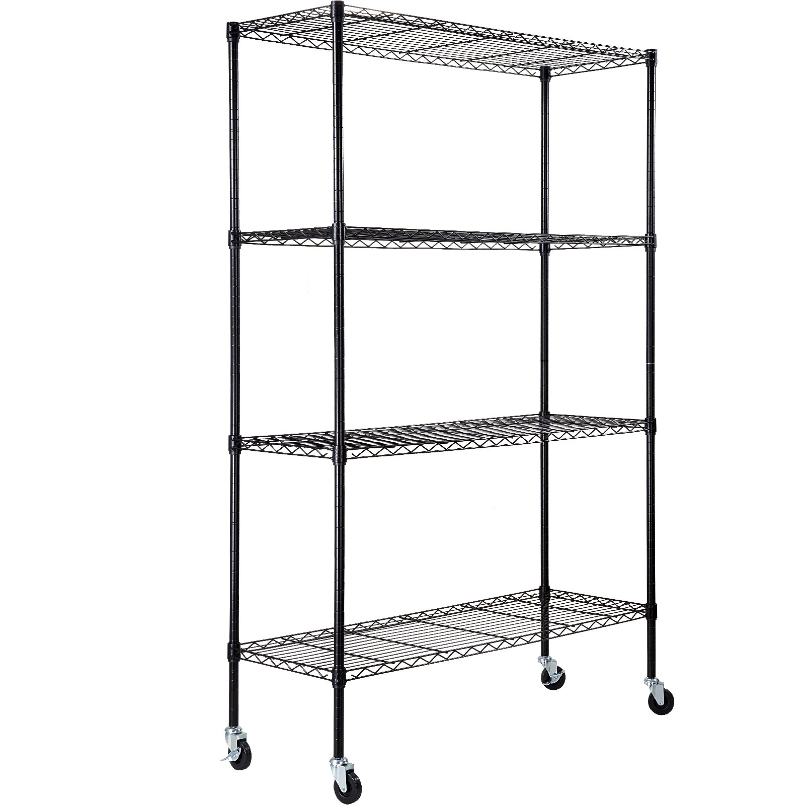 VEVOR Scaffale portaoggetti con Ruote, 4 Ripiani Regolabili, Capacità 700 Libbre, Scaffali da Garage per Carichi Pesanti Scaffale Metallico Organizzatore in Metallo, Nero, 47,2"x17,7"x74"