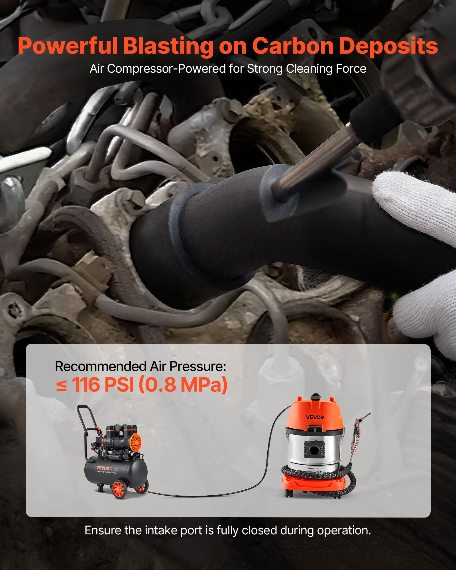 VEVOR Pulitore per Sistema di Alimentazione da 13 Litri e 1200 W, Macchina per Sabbiatura Fisica su Carrello per la Pulizia del Collettore di Aspirazione e delle Valvole, con 23 Adattatori