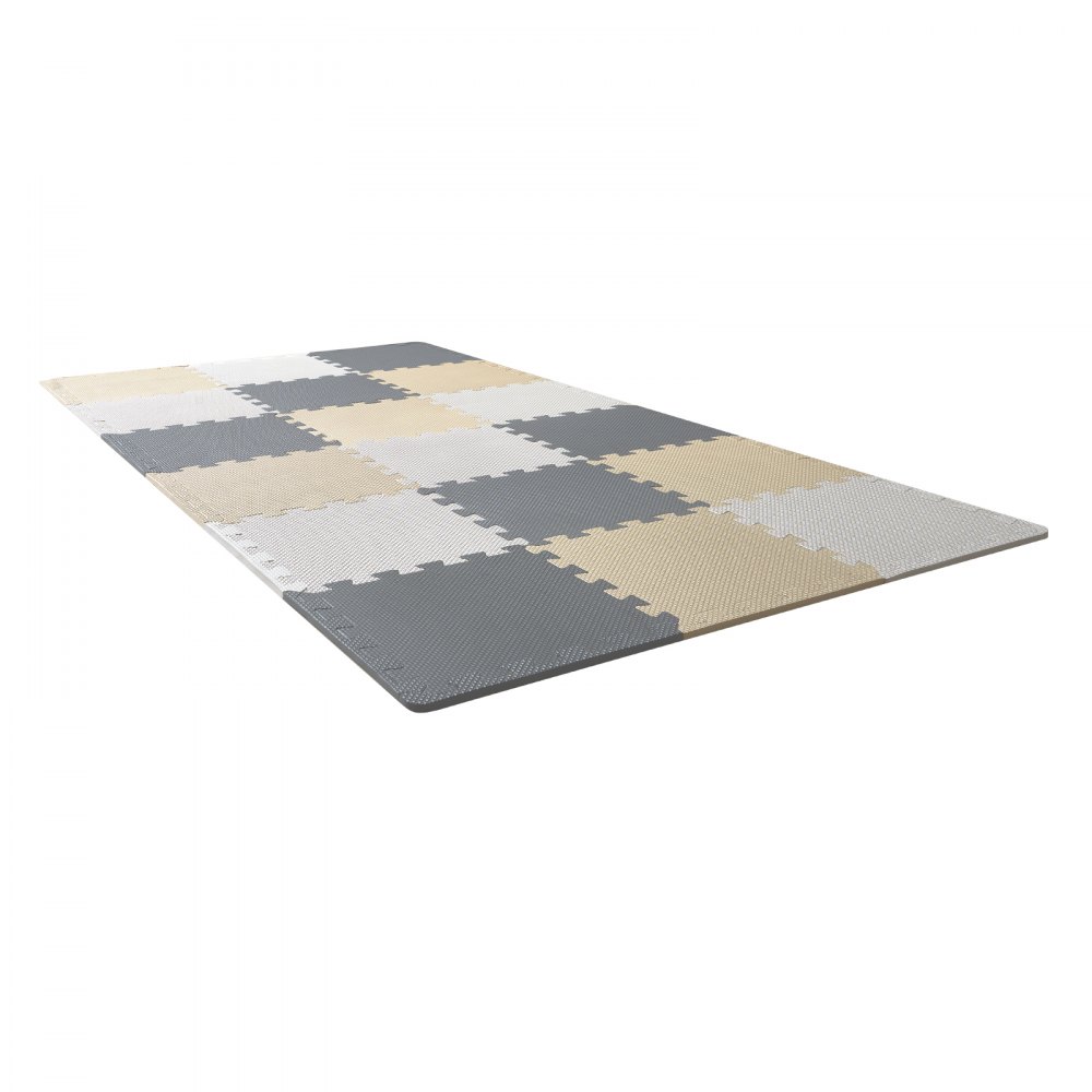 VEVOR Play Mat for Children, 16 Pieces, EVA Foam Play Mat, 16 Square Foot Puzzle Play Mat, Interlocking Toddler Mats for Playrooms and Children's Rooms, Camel, Gray & Beige