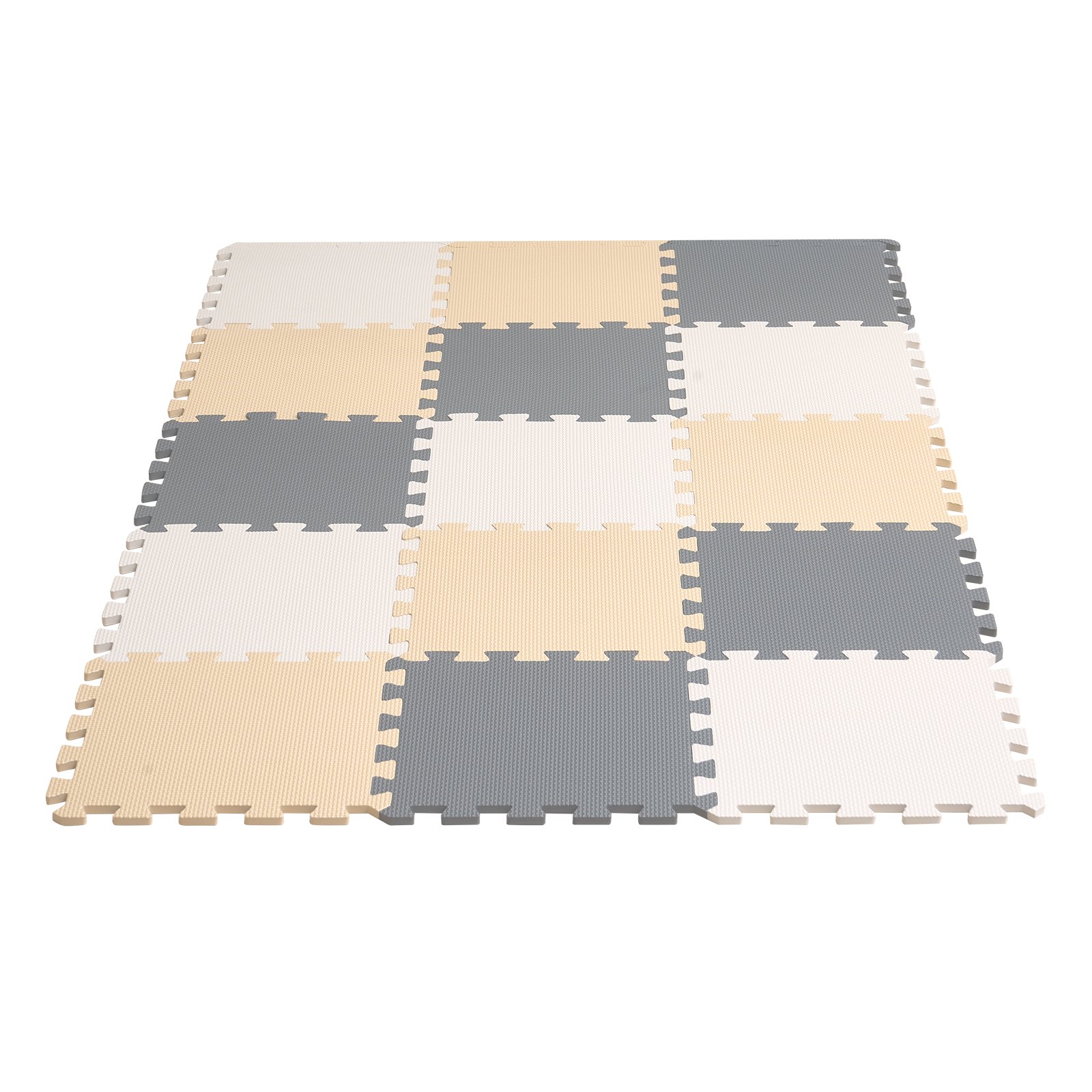 VEVOR Tappetino da Gioco per Bambini con Schiuma EVA, Tappetino da Gioco Puzzle, Tappetini Bambini Incastro per Sala Giochi, Camera, Soggiorno, 16 Pezzi 315 x 315 x 10 mm, Cammello Grigio Beige