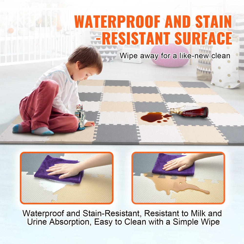 VEVOR Tappetino da Gioco per Bambini con Schiuma EVA, Tappetino da Gioco Puzzle, Tappetini Bambini Incastro per Sala Giochi, Camera, Soggiorno, 36 Pezzi 315 x 315 x 10 mm, Cammello Grigio Beige