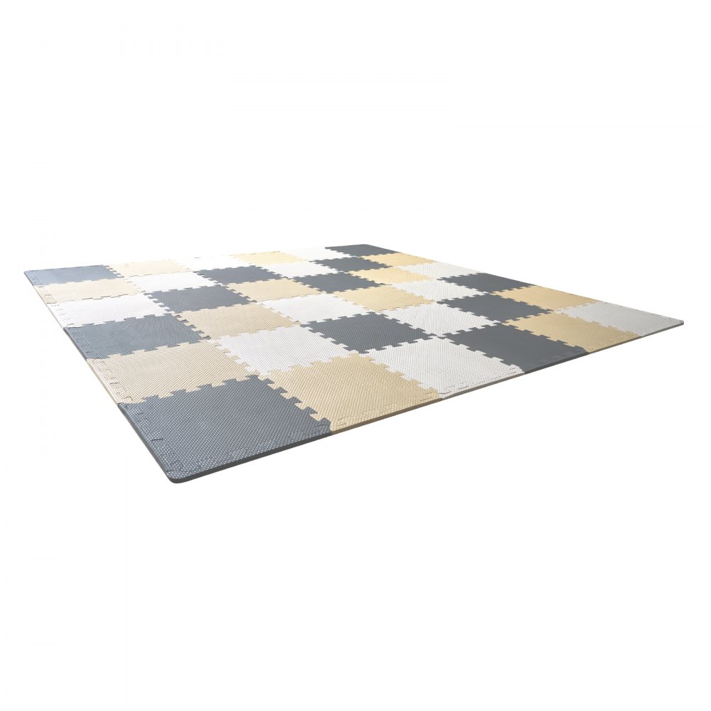 VEVOR Children's Play Mat, 36 Pieces, EVA Foam Play Mat, 315 x 315 mm Puzzle Play Mat with 36 Square Feet, Interlocking Toddler Playmats for Playroom, Camel, Gray & Beige