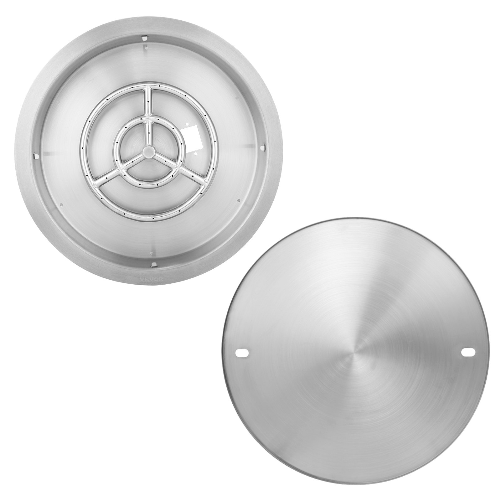 VEVOR Kit di Braciere da Incasso Rotondo Diametro 485,14mm ca., Kit Bruciatore Rotondo in Acciaio Inox, Braciere a Gas Naturale Propano 92000 BTU con Bruciatore da Giardino Cortile Parco Uso Esterno