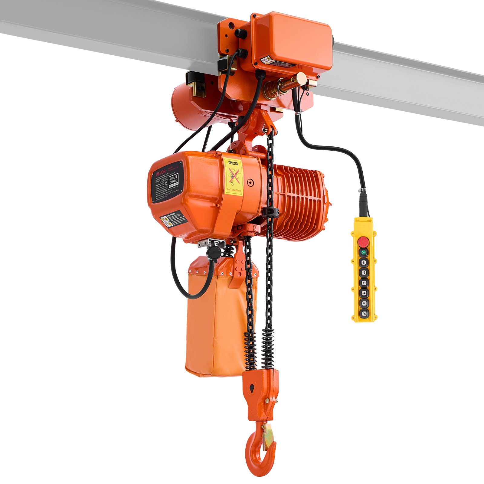 VEVOR Paranco Elettrico a Catena da 2000 kg, Paranco a Catena Doppia G100, Altezza di Sollevamento 6,1 m, con Telecomando Wireless da 100 m e Telecomando Cablato da 4,8 m, Trifase per Garage Fabbriche