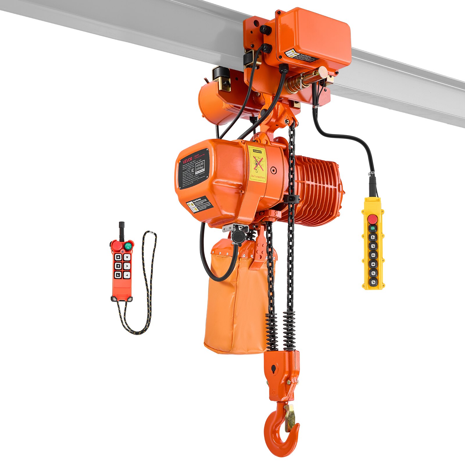 VEVOR Paranco Elettrico a Catena da 2000 kg, Paranco a Catena Doppia G100, Altezza di Sollevamento 6,1 m, con Telecomando Wireless da 100 m e Telecomando Cablato da 4,8 m, Trifase per Garage Fabbriche