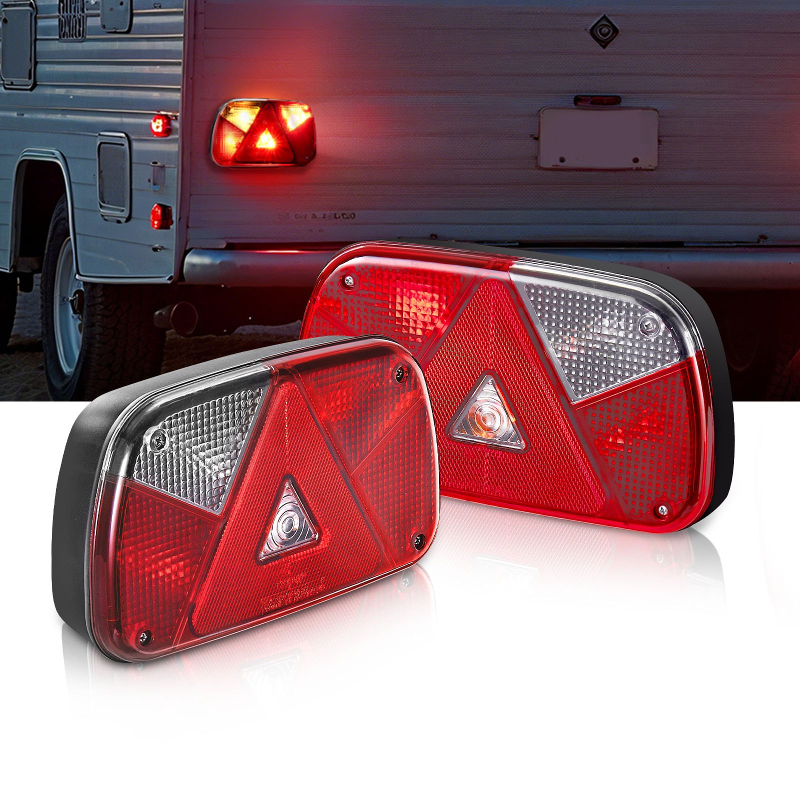 VEVOR 2 Pezzi Luci Quadrate per Rimorchio da 12 V, Luci Posteriori, Stop, Indicatore di direzione, Targa, Retromarcia, Fendinebbia, Kit di Illuminazione per Rimorchio Impermeabile con Cablaggio