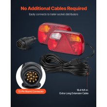 VEVOR Luci per Rimorchio, Trasmissione Cablata, 2 Pezzi Set di Lampada Rimorchio, Luci Impermeabili da 12 V per Posteriori, Freno, Indicatori di Direzione, Targa, Retromarcia, con Cablaggio