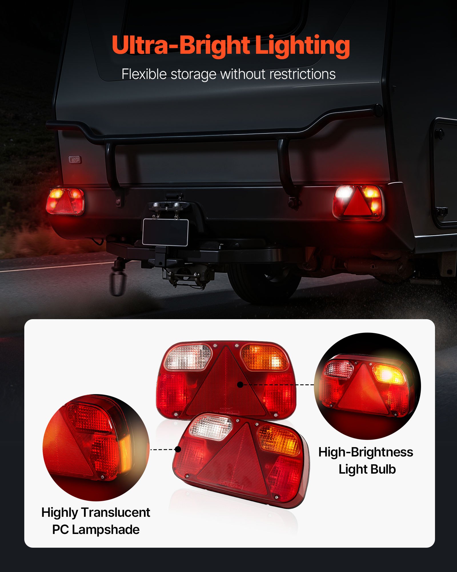 VEVOR Luci per Rimorchio, Trasmissione Cablata, 2 Pezzi Set di Lampada Rimorchio, Luci Impermeabili da 12 V per Posteriori, Freno, Indicatori di Direzione, Targa, Retromarcia, con Cablaggio