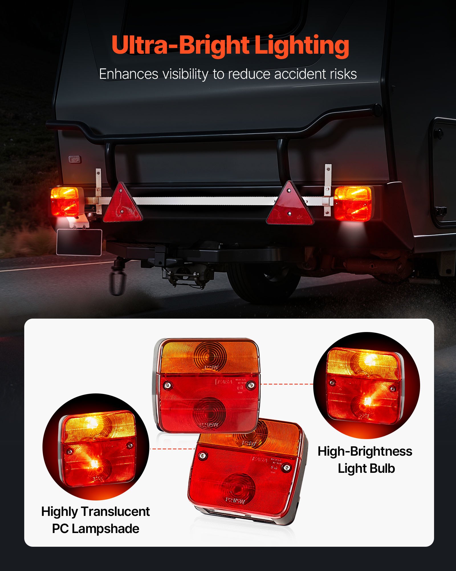 VEVOR Luci per Rimorchio Cablate, Set di Lampada Posteriori Rimorchio, Luci Impermeabili da 12 V per Posteriori, Freno, Indicatori di Direzione, Targa, con Cablaggio, per Barca, Camion, Camper
