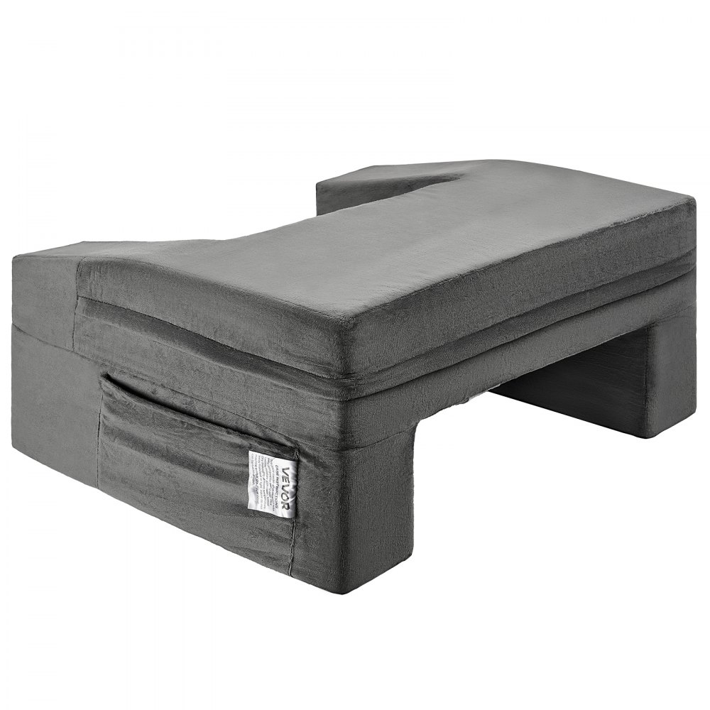 VEVOR Cuscino da Lettura da Letto in Tessuto Lavabile 610 x 533 x 290 mm Cuscino per Schiena, 2 Tasche e Portabicchieri, Materassino in Schiuma di Memoria per Guardare TV, Leggere e Giocare, Grigio