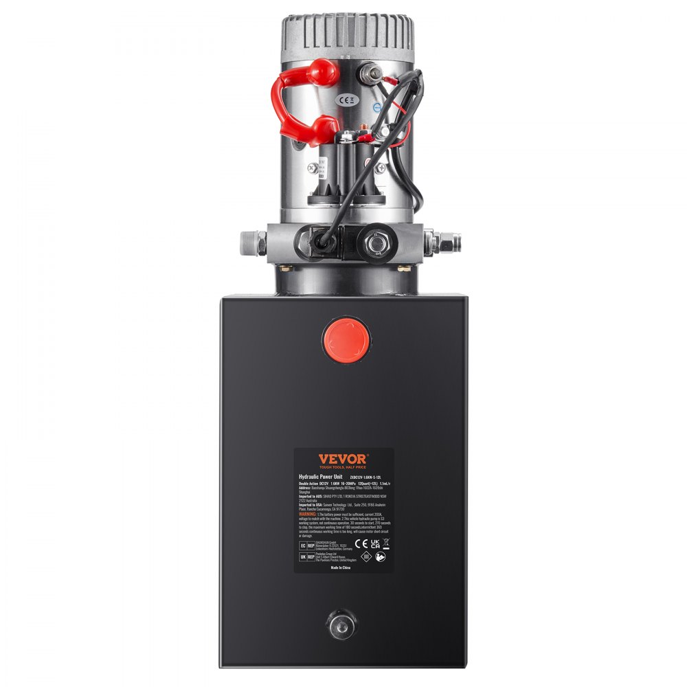 VEVOR Pompa Idraulica CC 12V Capienza ca. 11L Centralina Idraulica ad Azione Singola Flusso d'Olio ca. 3,44 L/min Pressione Massima di 22 MPa, Pompa per Montacarichi Auto Camion Rimorchio da Garage