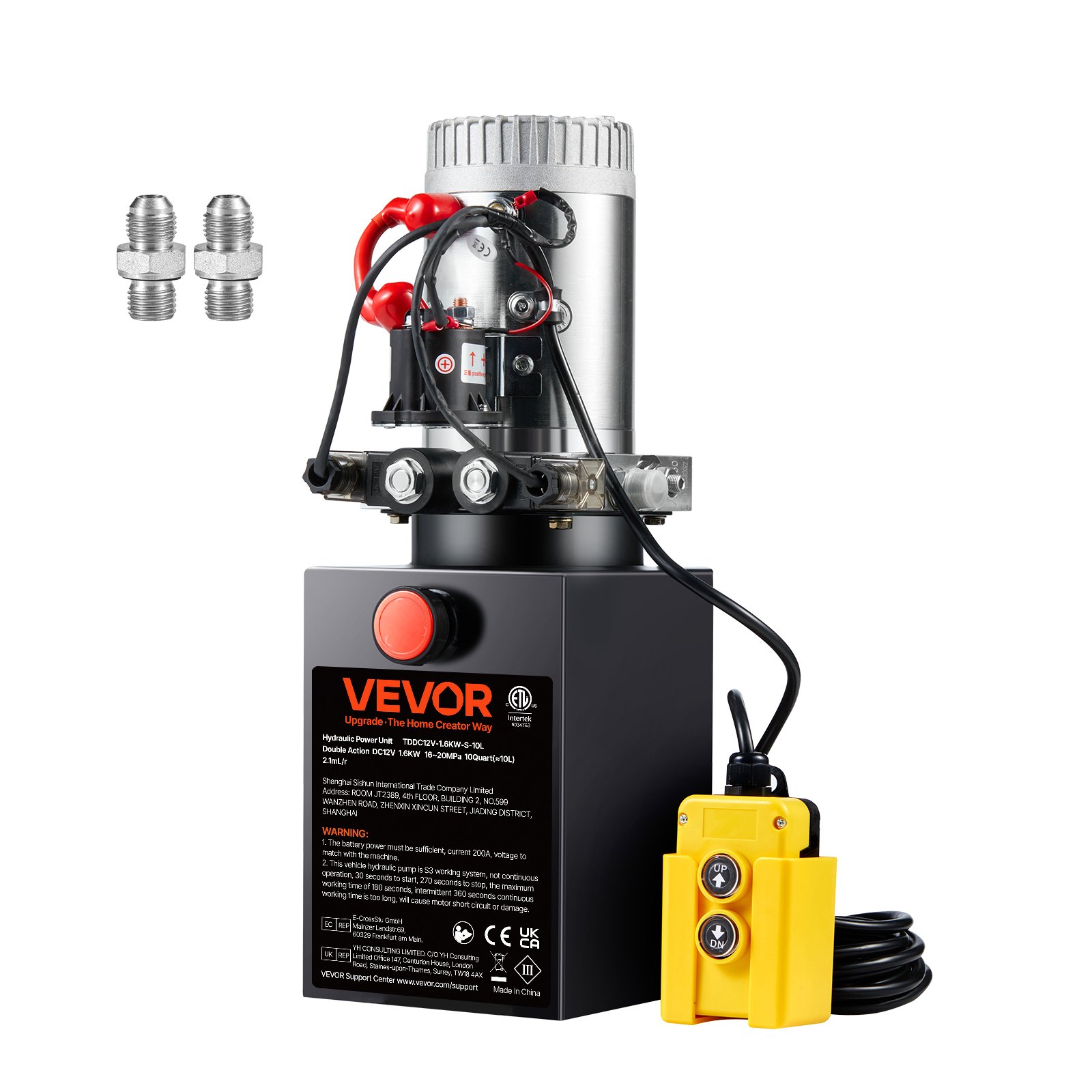 VEVOR Pompa Idraulica CC 12V Capienza ca. 9,5 L Centralina Idraulica ad Azione Doppia Flusso d'Olio ca. 3,44 L/min Pressione Massima di 22 MPa, Pompa per Montacarichi Auto Camion Rimorchio da Garage