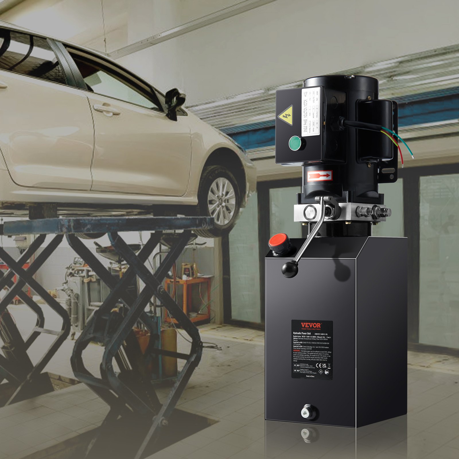 VEVOR Pompa Idraulica AC 220V Capienza ca. 14L Centralina Idraulica ad Azione Singola Flusso d'Olio ca. 6,4 L/min Pressione Massima di 22 MPa, Pompa per Montacarichi Auto Camion Rimorchio da Garage