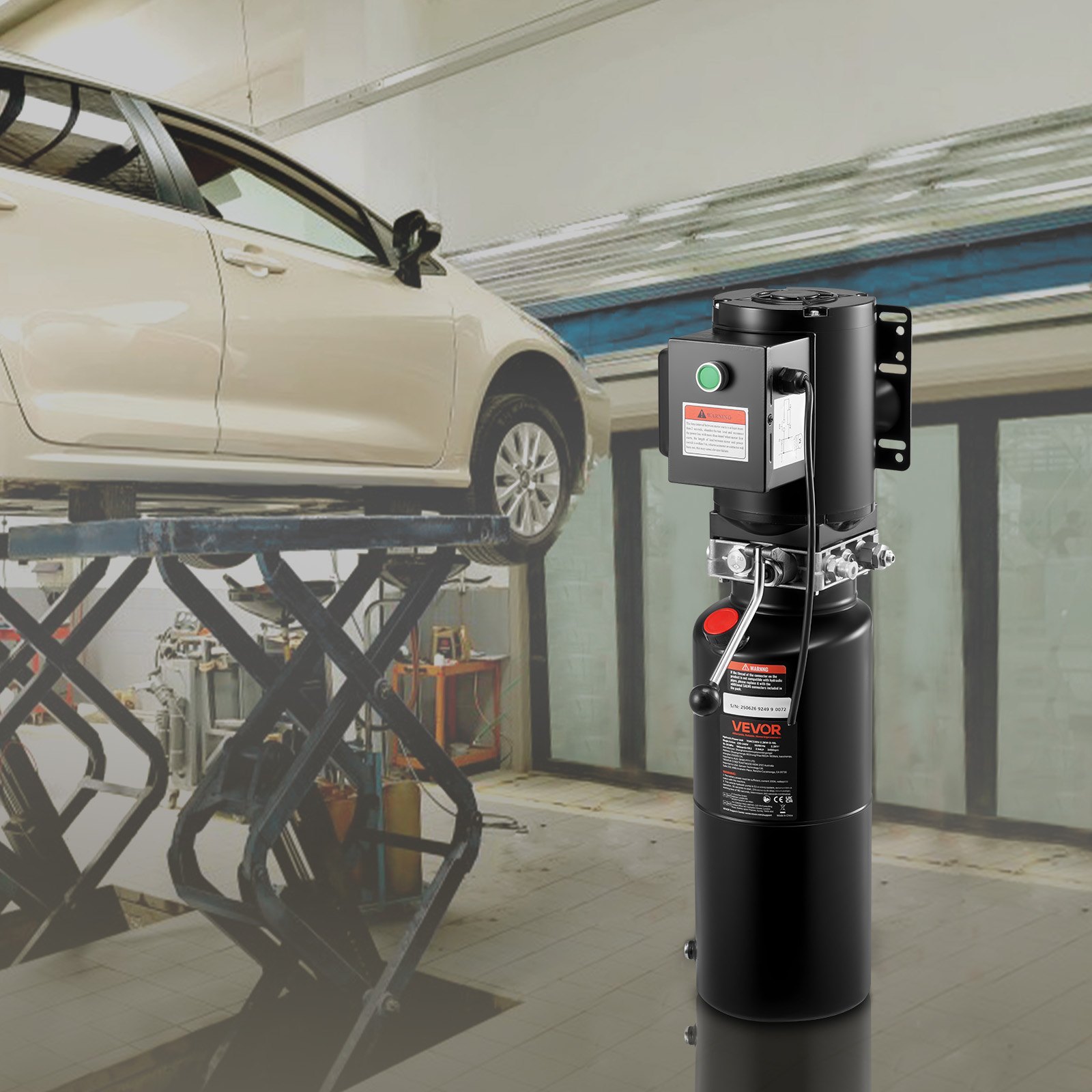 VEVOR Unità di Potenza per Pompa Idraulica, Unità Idraulica a Semplice Effetto da 10 L, Portata Olio 6,3 L/min, Pressione di Scarico Massima 22 MPa per Autocarri con Cassone Ribaltabile, Nero