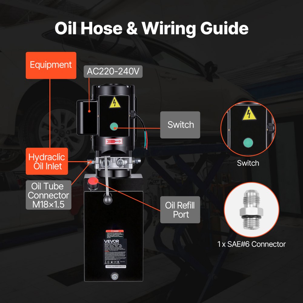 VEVOR Pompa Idraulica Effetto Singolo 14,2L Mini Centralina per Rimorchio Pressione di Scarico max 22 MPa, Unità Verticale per Autocarri Ribaltabili di Sollevamento Portata 6,3 L/min, Potenza 2,2 kW