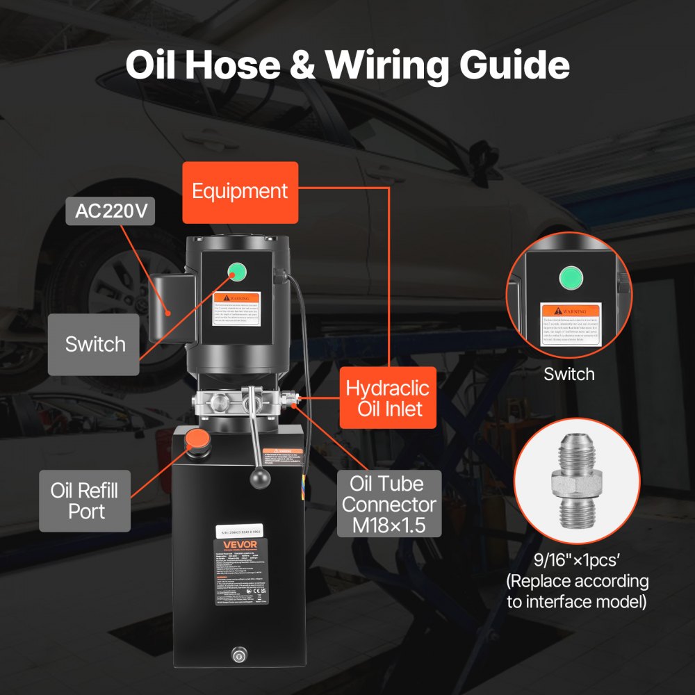 VEVOR Pompa Idraulica CA 220 V, Centralina Idraulica a Semplice Effetto Portata Olio 6,3 L/min, Pressione di Scarico max. 22 MPa per Autocarri con Cassone Ribaltabile, Elevatore, Auto