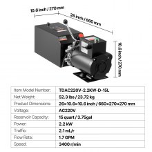 VEVOR Pompa Idraulica CA 220 V, Centralina Idraulica a Semplice Effetto Portata Olio 6,3 L/min, Pressione di Scarico max. 22 MPa per Autocarri con Cassone Ribaltabile, Elevatore, Auto