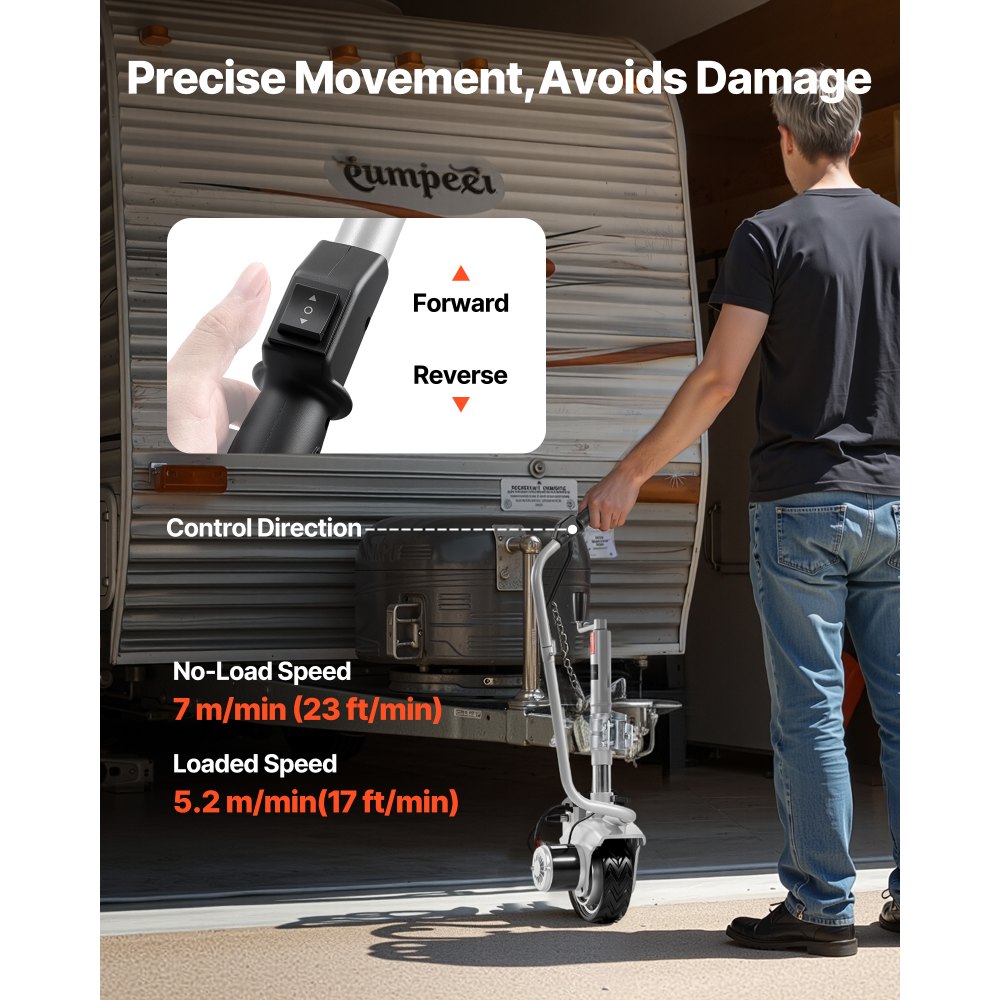 VEVOR Carrello Elettrico per Rimorchio, Ruota di Supporto Motorizzata Velocità di Movimento di 7 m/min, Altezza del Morsetto Regolabile 31 a 63 cm, Capacità di 2,5 T per Roulotte e Barche