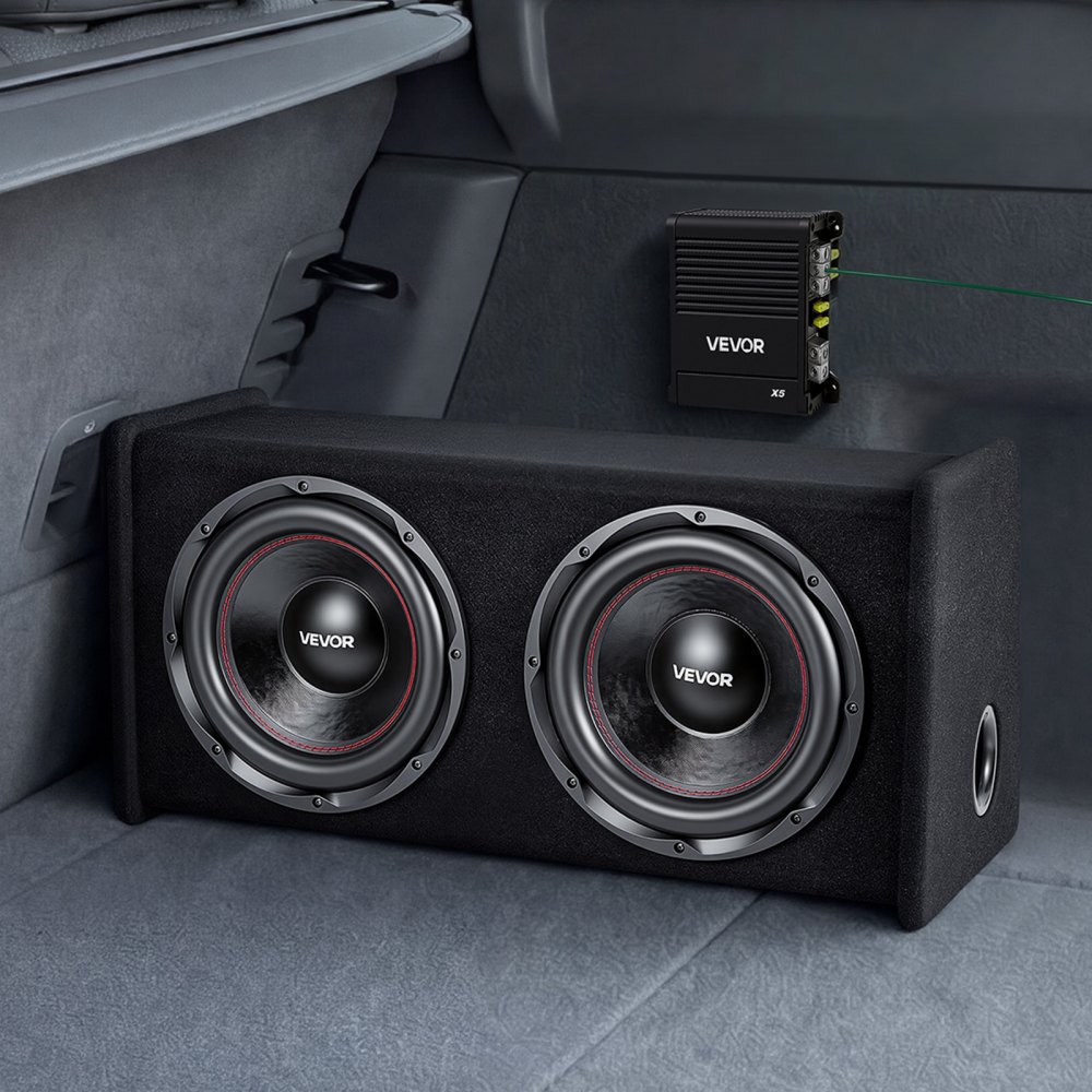 VEVOR Kit Subwoofer per Auto Sistema Audio con Cassa da 305 mm, Subwoofer Amplificatore 490 W RMS Separato Kit di Cablaggio, Pacchetto Amplificatore Gamma di Frequenza 30-200 Hz da Veicoli SUV Auto