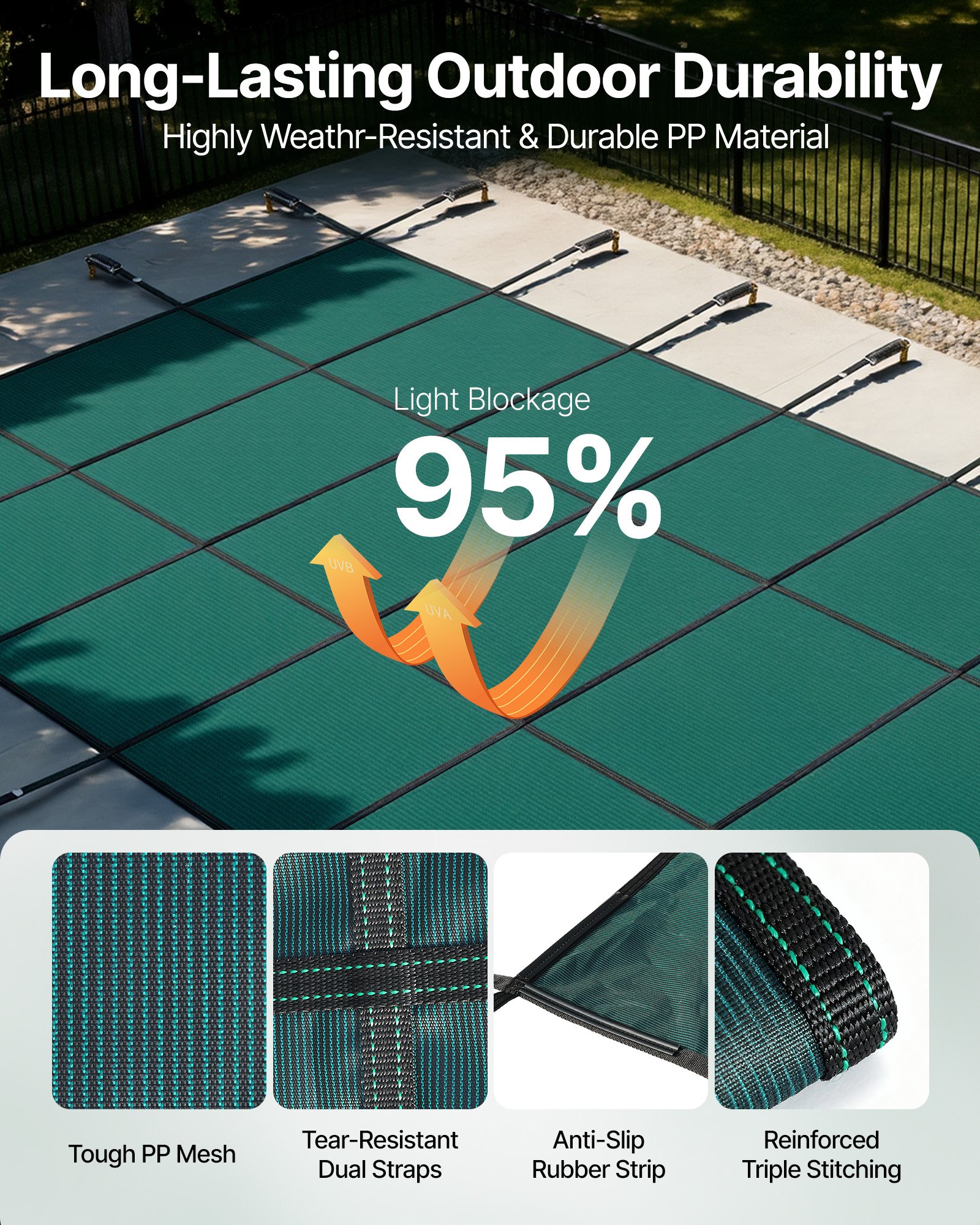 VEVOR Copertura per piscina rettangolare in rete di sicurezza 4,3 x 7,9 m Verde invernale per esterni