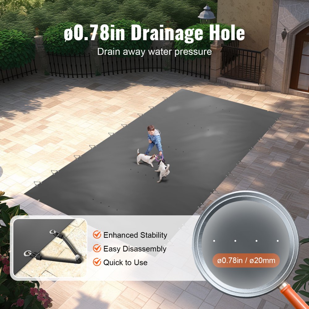 VEVOR Copertura di Sicurezza per Piscina in Carbone da 4x8M, Telo di Copertura per Piscina Rettangolare in Polipropilene, Coperchio Rettangolare di Piscina Interrata per Casa Giardino Hotel Ingegneria