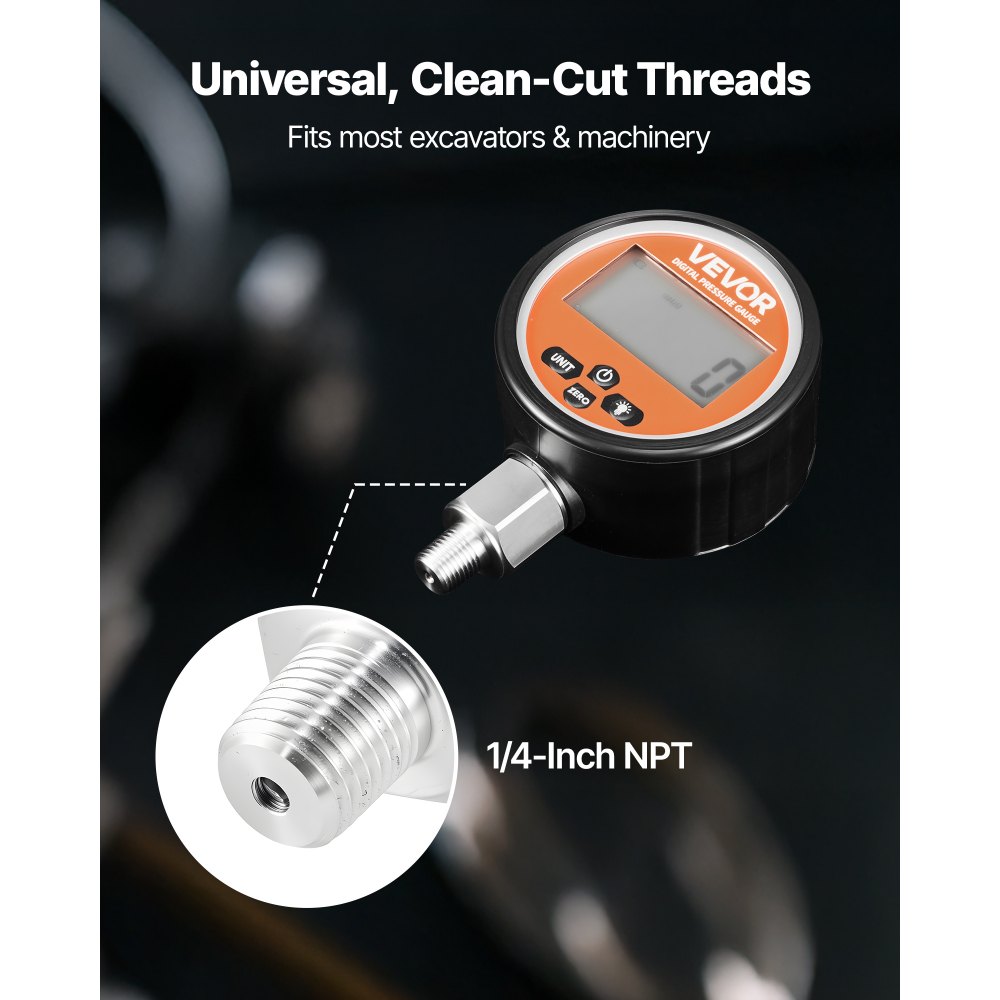 VEVOR Manometro Idraulico Digitale, Sensore di Pressione Idraulica 0-700 Bar, Tester Manometro con Ingresso Base NPT per Macchinari Edili Escavatrici, Alloggiamento in Acciaio Inossidabile