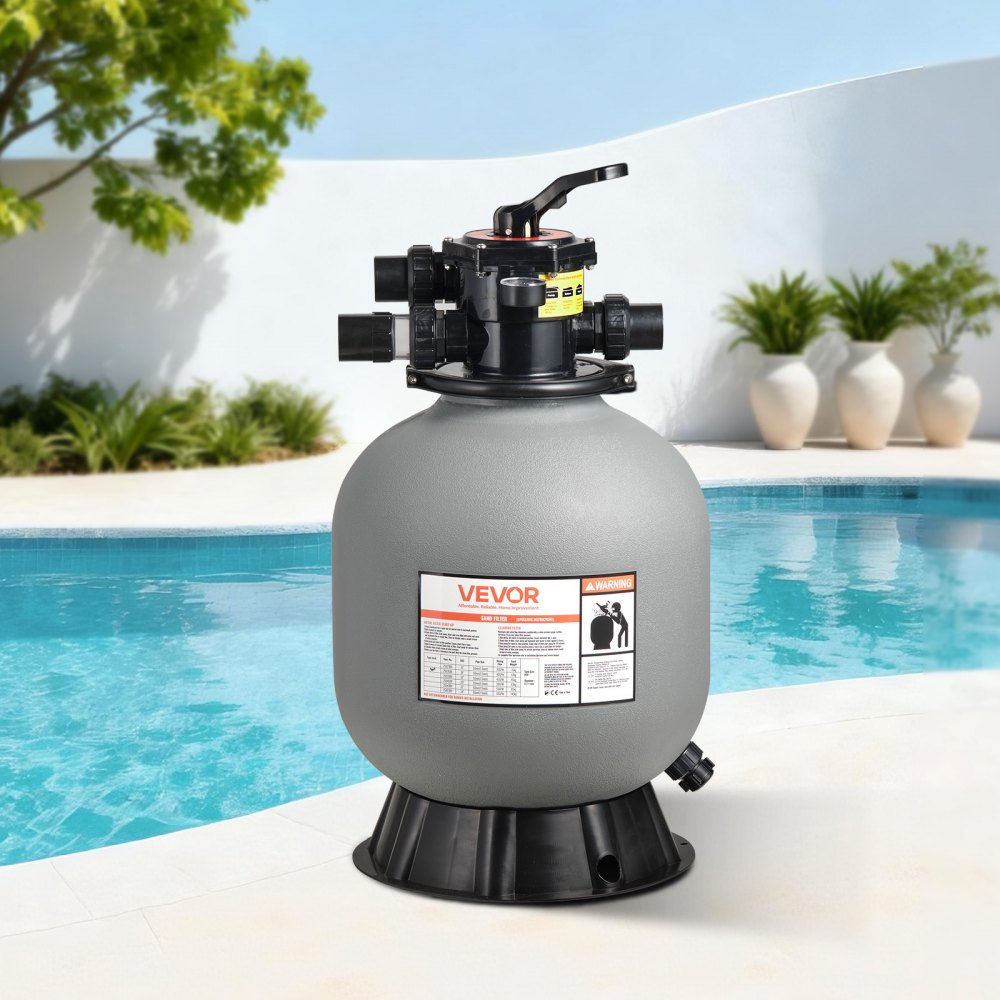 VEVOR Sand Filter, 457.2 mm, 151.4 LPM Above Inground Swimming Pool Sand Filter System, with 7-Way Multi-Port Valve, Backwash, Rinse, Recirculate, Waste, Winter, Closed Modes, for Above In Ground Pool