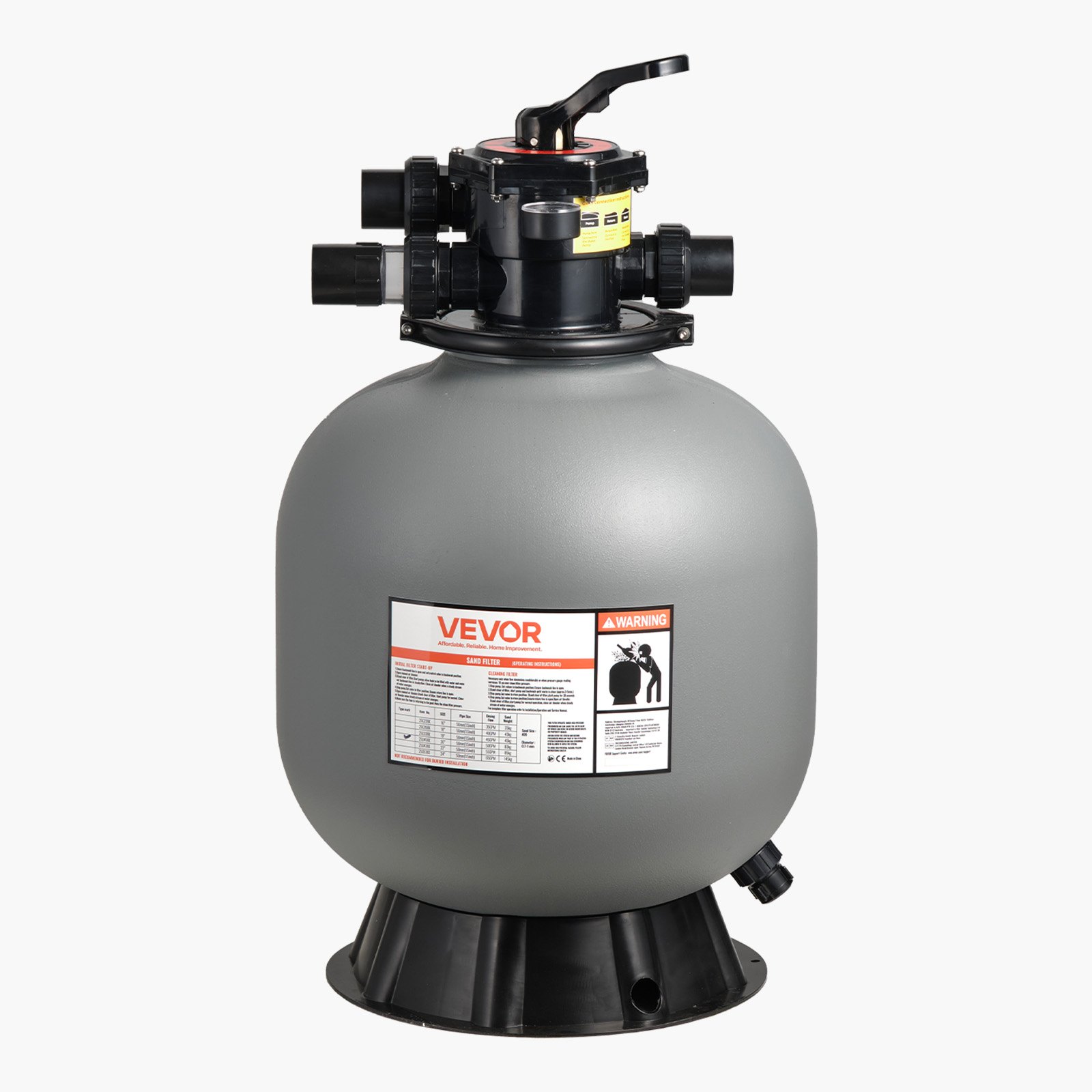 VEVOR Pompa Filtro a Sabbia Sistema di Filtraggio a Sabbia per Piscine Fuori Terra Portata 50 GPM/189,3 LPM Pompa per Filtraggio per Piscina con Valvola Multiporta a 7 Vie, Risciacquo, Scarico