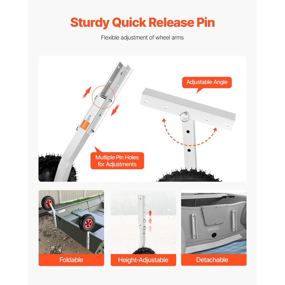 VEVOR Boat Launching Wheels, 226.8 kg Load Capacity, 304.8 mm Aluminium Alloy Transom Wheel with Inflatable Rubber Tires, Folding Launch Wheels with 4 Quick Release Pin, Fit 4m Inflatable Fishing Boat