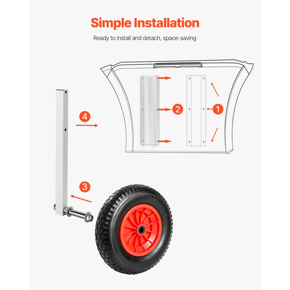 VEVOR Boat Launching Wheels, 136.1 kg Load Capacity, 381 mm Aluminium Alloy Transom Wheel with Inflatable Rubber Tires, Folding Launch Wheels with 4 Quick Release Pin, Fit 4.5m Inflatable Fishing Boat