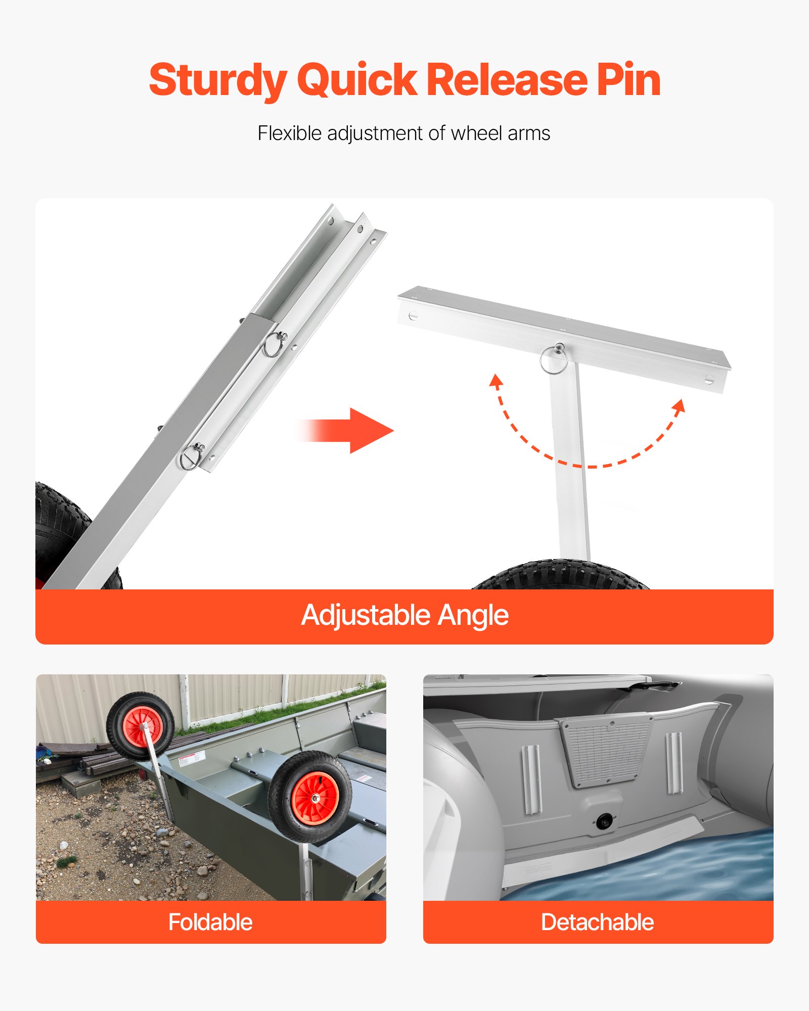 VEVOR Boat Launching Wheels, 136.1 kg Load Capacity, 381 mm Aluminium Alloy Transom Wheel with Inflatable Rubber Tires, Folding Launch Wheels with 4 Quick Release Pin, Fit 4.5m Inflatable Fishing Boat