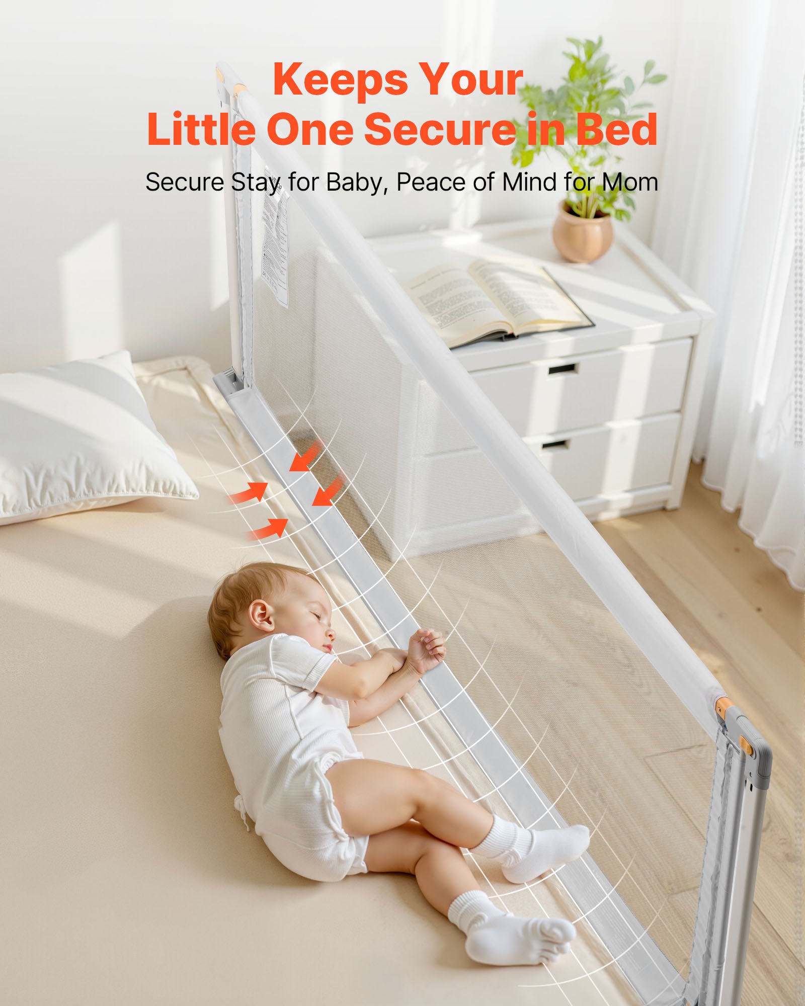 VEVOR Toddler Bed Rail, Kids Beds Guard Rail with Reinforced Iron Pipe and Oxford Cloth, Adjustable Height Bed Side Railing, Portable Guard Bumper Barrier for Crib, Bunk, 2000 x 890 mm, 1 Piece