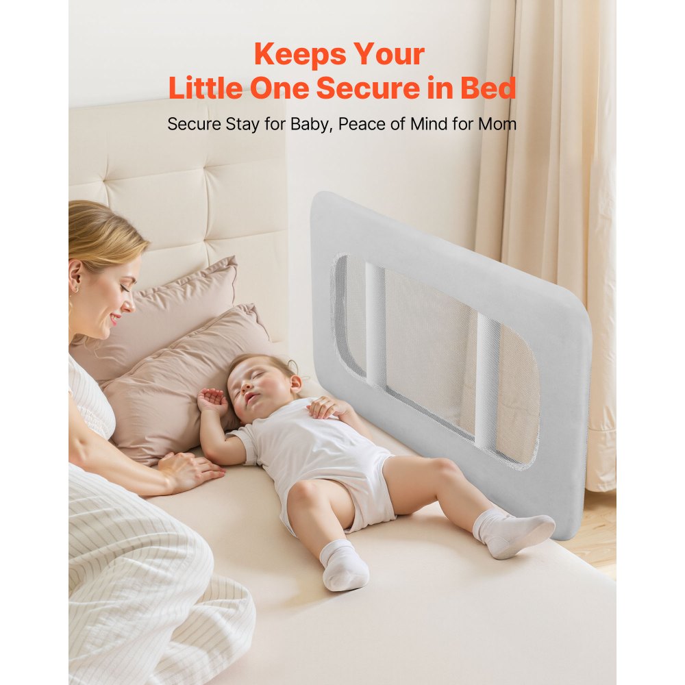 VEVOR Sponda per Letto per Bambini Lunghezza 80 cm, Barriera per Lettino per Neonati con Tubo di Ferro Rinforzato, Tessuto Oxford, Altezza Regolabile 45-67 cm, per Materassi di Spessore 5-30 cm