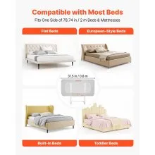 VEVOR Sponda per Letto per Bambini Lunghezza 80 cm, Barriera per Lettino per Neonati con Tubo di Ferro Rinforzato, Tessuto Oxford, Altezza Regolabile 45-67 cm, per Materassi di Spessore 5-30 cm