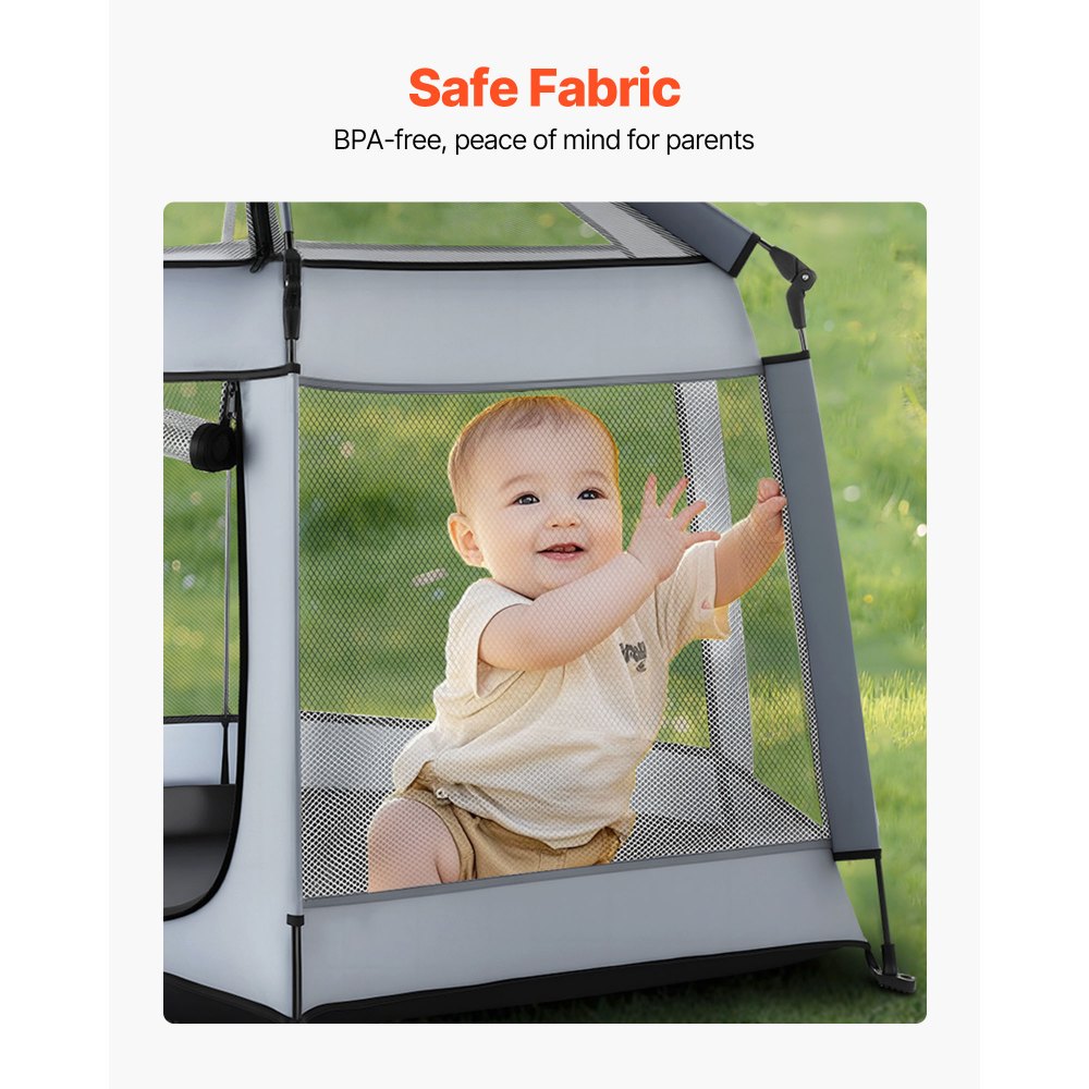 VEVOR Box per Bambini Neonati 150x150 cm, Box per Bambini Pieghevole Portatile, con Tettuccio Parasole UPF 50+, Borsa da Viaggio, Rete Traspirante, Area Giochi per Interni, Esterni, Parco, Spiaggia