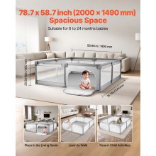 VEVOR Recinto per Bambini, 2000 x 1490 mm per Neonati, Recinto da Interno Esterno, Centro Attività di Sicurezza Senza Fessure con 50 Palline Oceaniche, Porta con Cerniera e Morbida Rete Traspirante